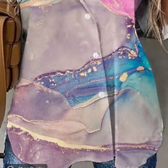 💼 Casual Marble Watercolor Print Long Sleeve Button Down Shirt. - Picture 7 of 9